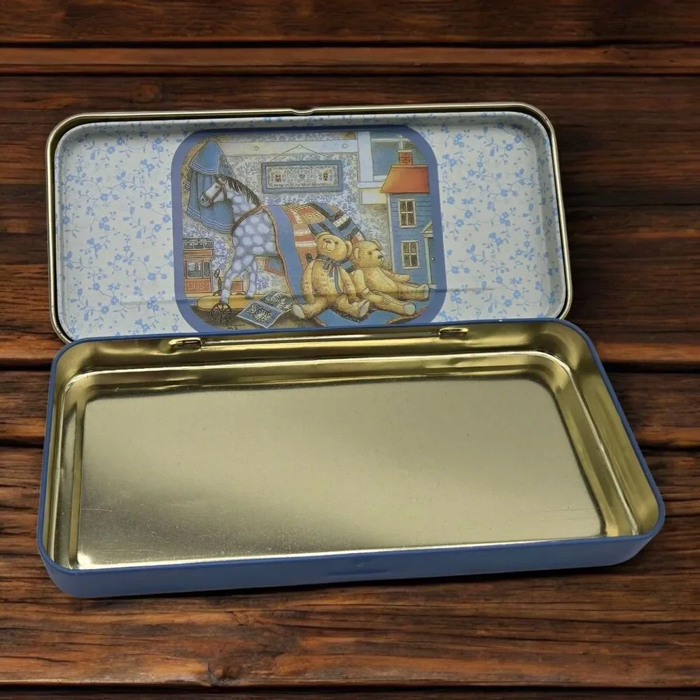 Rare 1996 Vintage Tin Pencil Case Cosmetic Retro Trinket Box Nursery Play Bears